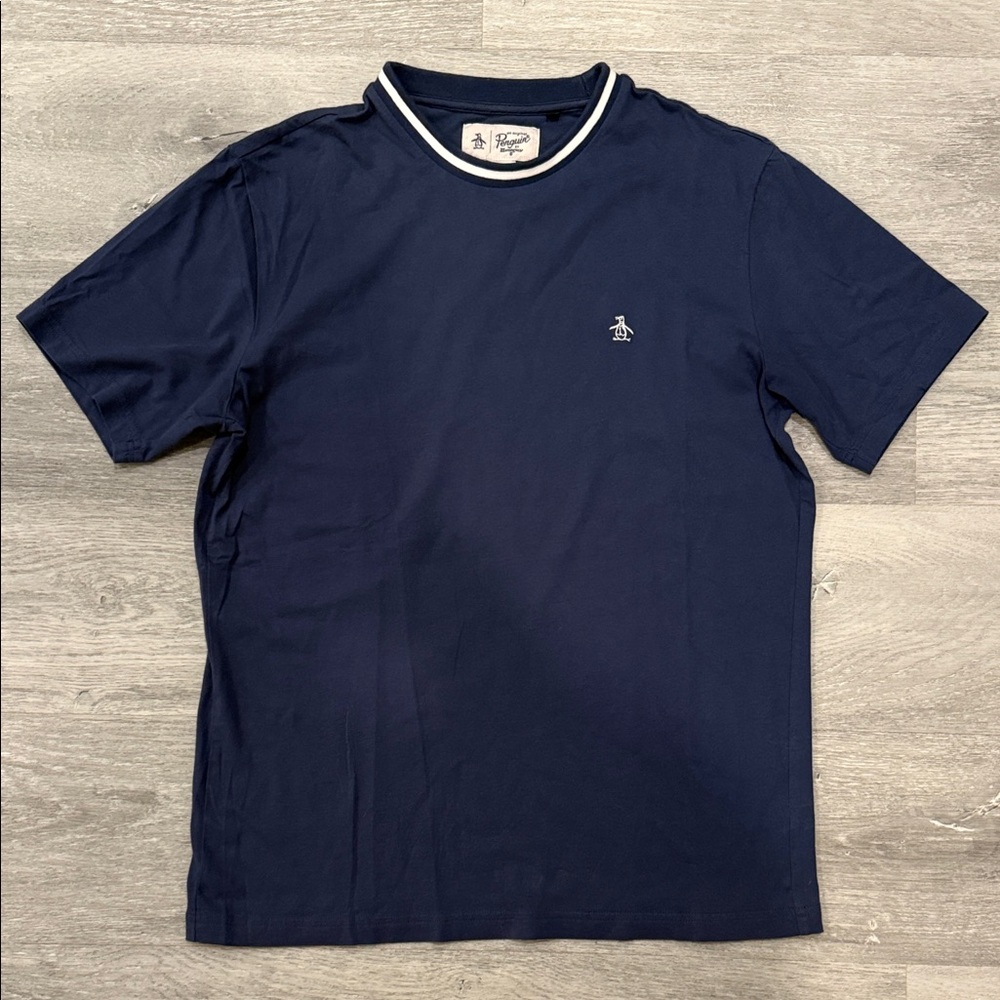 Original Penguin Men's Dark Blue Tee with White Accents